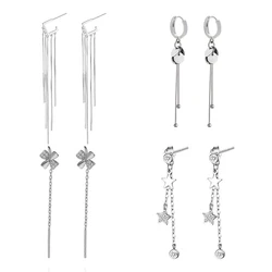 ENSHIR Trend Long Tassel Thread Chain Climb Star Heart Beads Pendants Drop Earrings women's Straight Hanging Earings Jewelry
