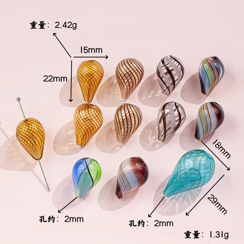 Irregular Water Drop Stripes Colored Glazed Hollow Bubble Glass Beads DIY Handmade Necklace Earrings Jewelry Materials 4pcs - view 2