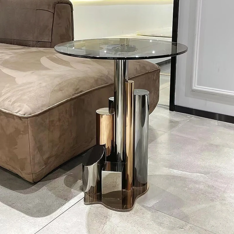 

High-end stainless steel creative edge few villa living room sofa design glass corner few