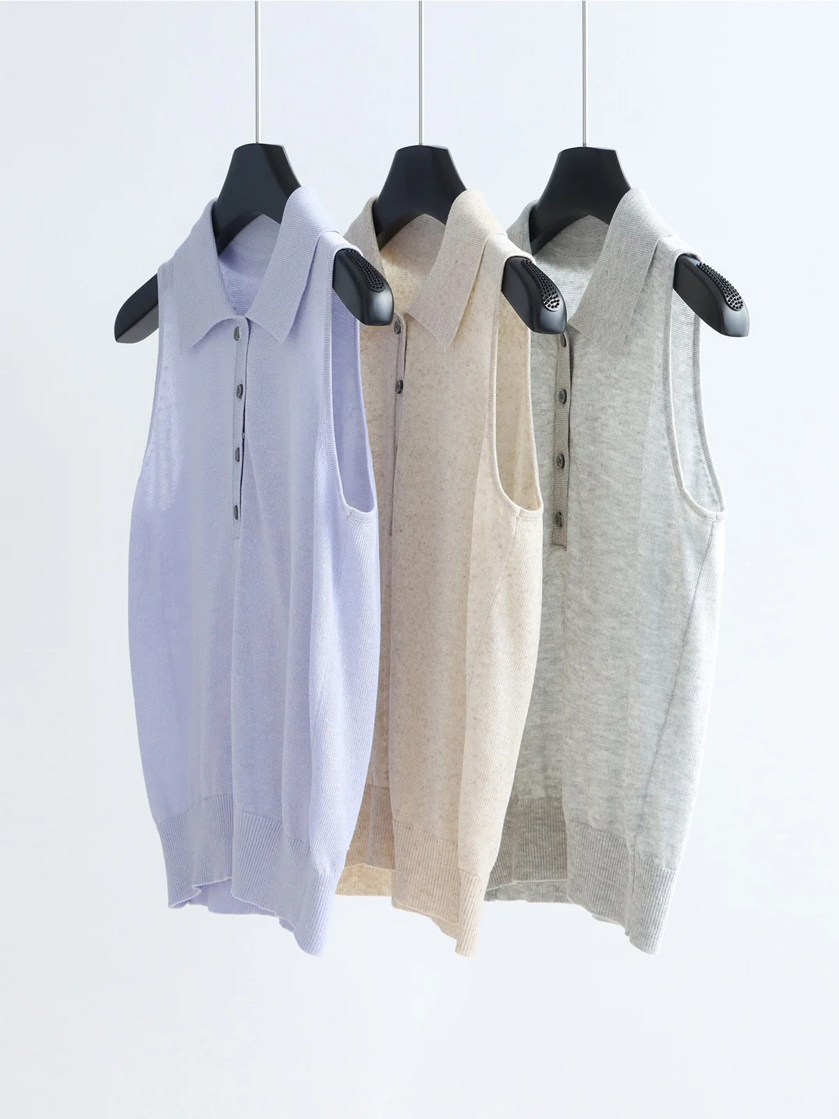 

Dave&di Sleeveless Knitted Shirt 26 Summer Linen Tank Top With Flip Collar Short Top Simple And Elegant For Women