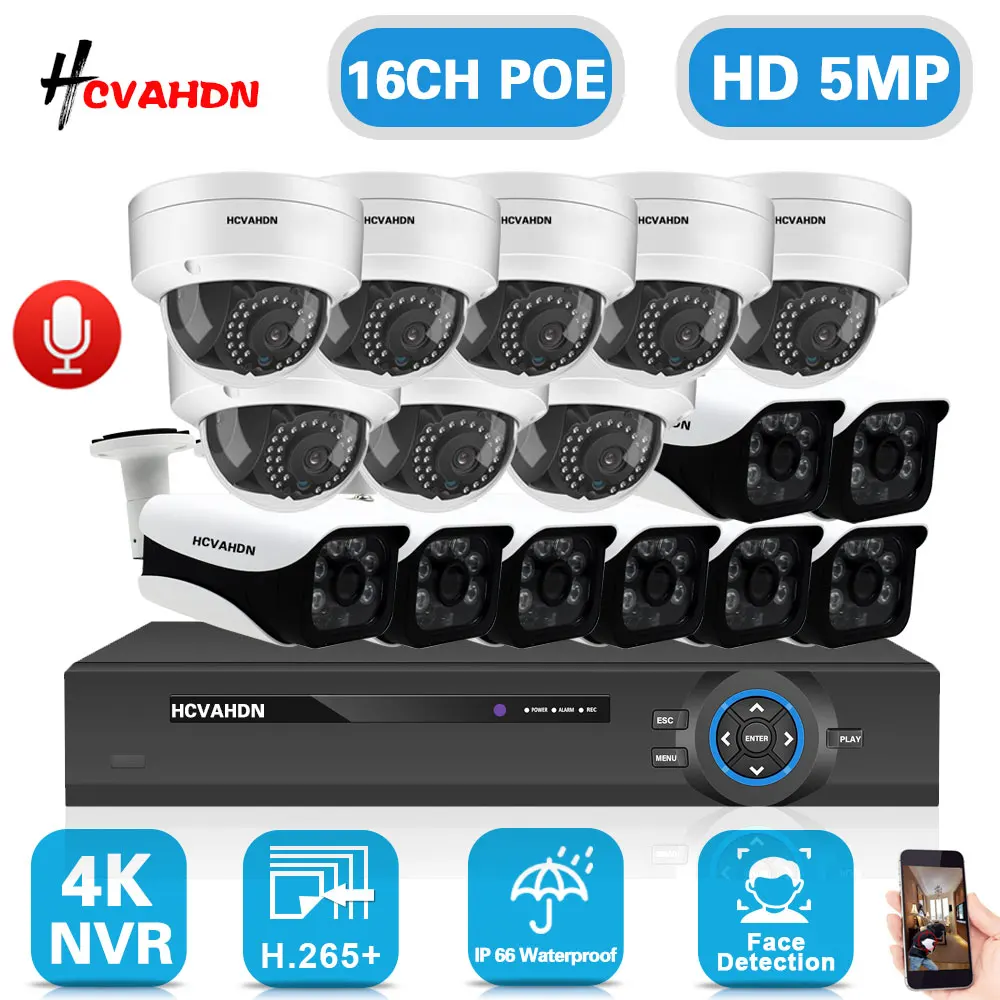 H.265 16CH 4K POE NVR Kit CCTV System 5MP POE IP Security Surveillance Camera Sytem Kit Audio Record XMEYE IP Cam Set 16 Channel