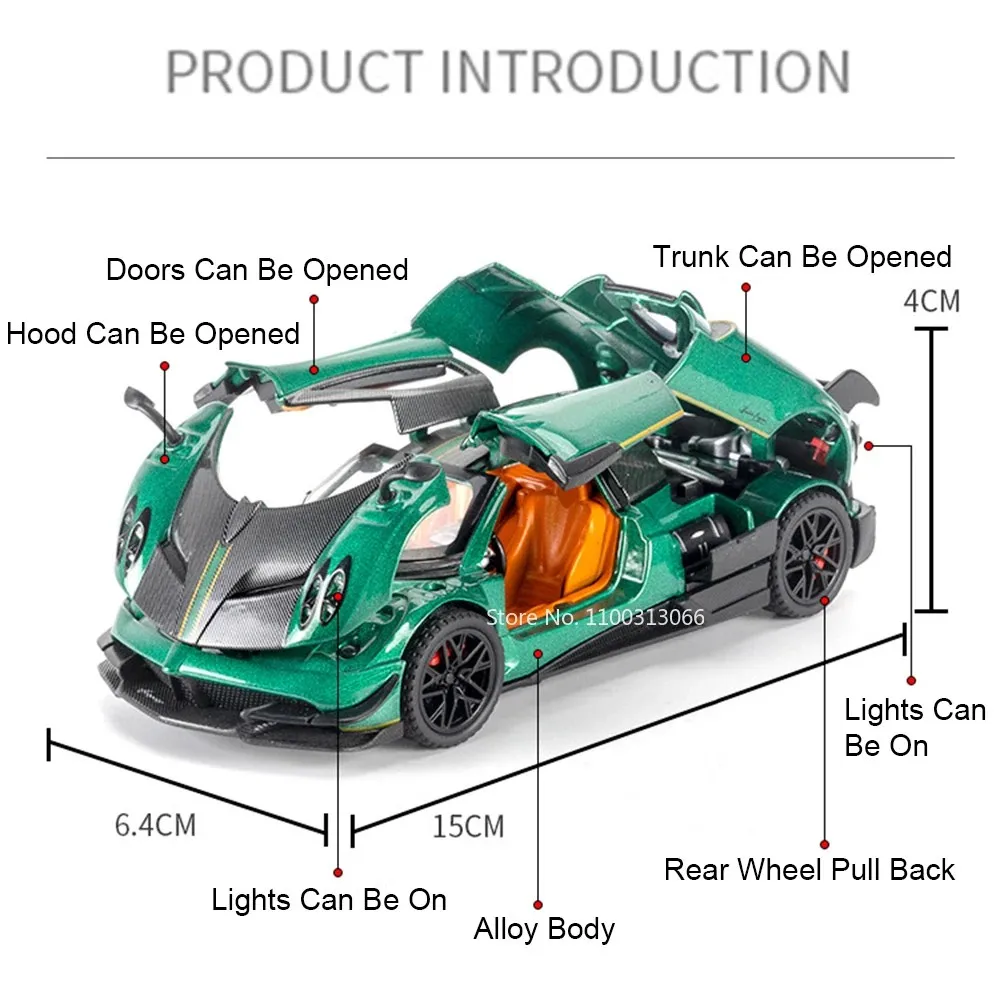 1:32 Pagani Zonda R Huayra BC‌ Alloy Model Cars Toy Doors Opened Miniature Sports Car Wheel Pull Back Vehicle Boys Festival Gift