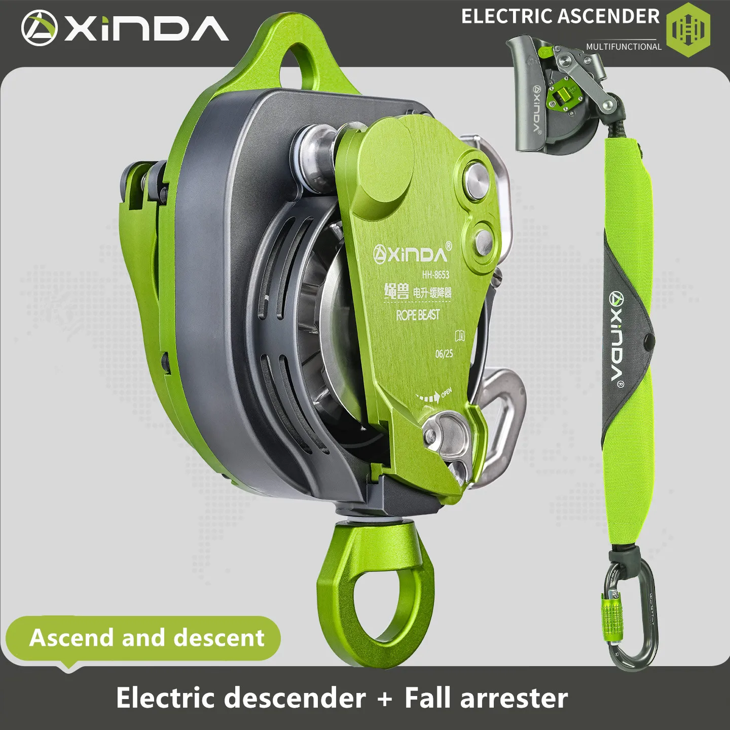 

Xinda Electric Ascender Kit Electric Lift with Falling Arrester Set Aerial Work Equipment Slow Descender Drill Drives Load 200kg