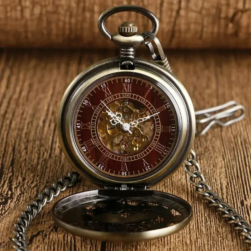 Bronze Hollow Double Crane Handwinding Mechanical Pocket Watch Men Pendant Chain Clock Men Women Cool Gift Relogio De Bolso