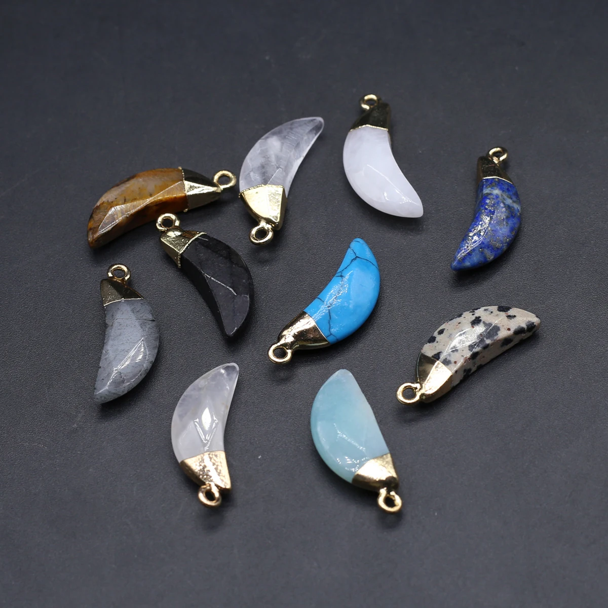 10PCS Colorful Natural Stone Moon Shape Pendant Jewelry Making DIY Necklace Accessories Healing Gift for Women 27x10mm
