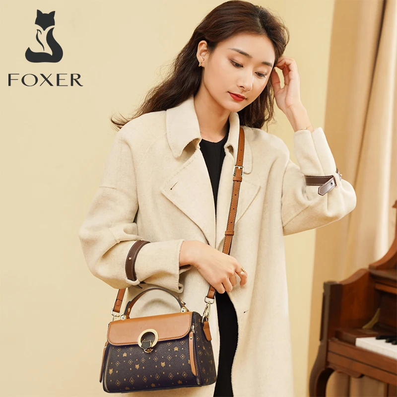 FOXER 2026 New Women Handbag Vintage Top Handle Crossbody Bag Luxury Designer Shoulder Bag for Ladies Daily Commute Use