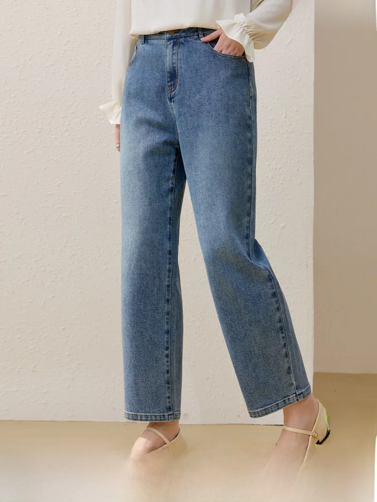 

Джинсы Nine-Tenths French Bread Pants: повседневные, для работы, весенние, модные, больших размеров, женские, простые, с высокой талией, прямого кроя.