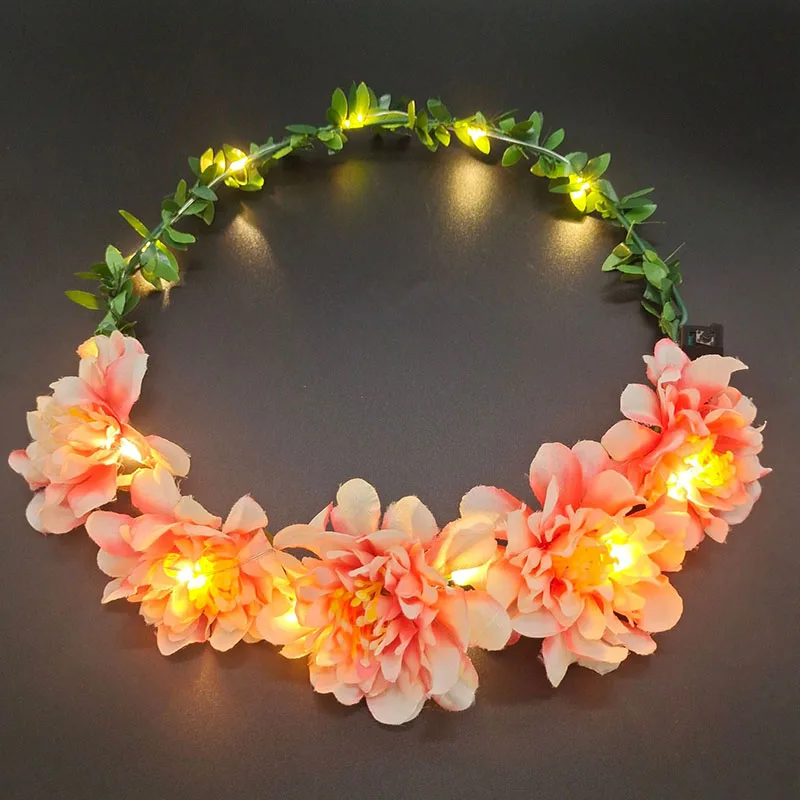 Flower Wreath Headband For Women Led Light Wreath Garland Decoration Wedding Party Crown Flower Headdress Hair Accessories