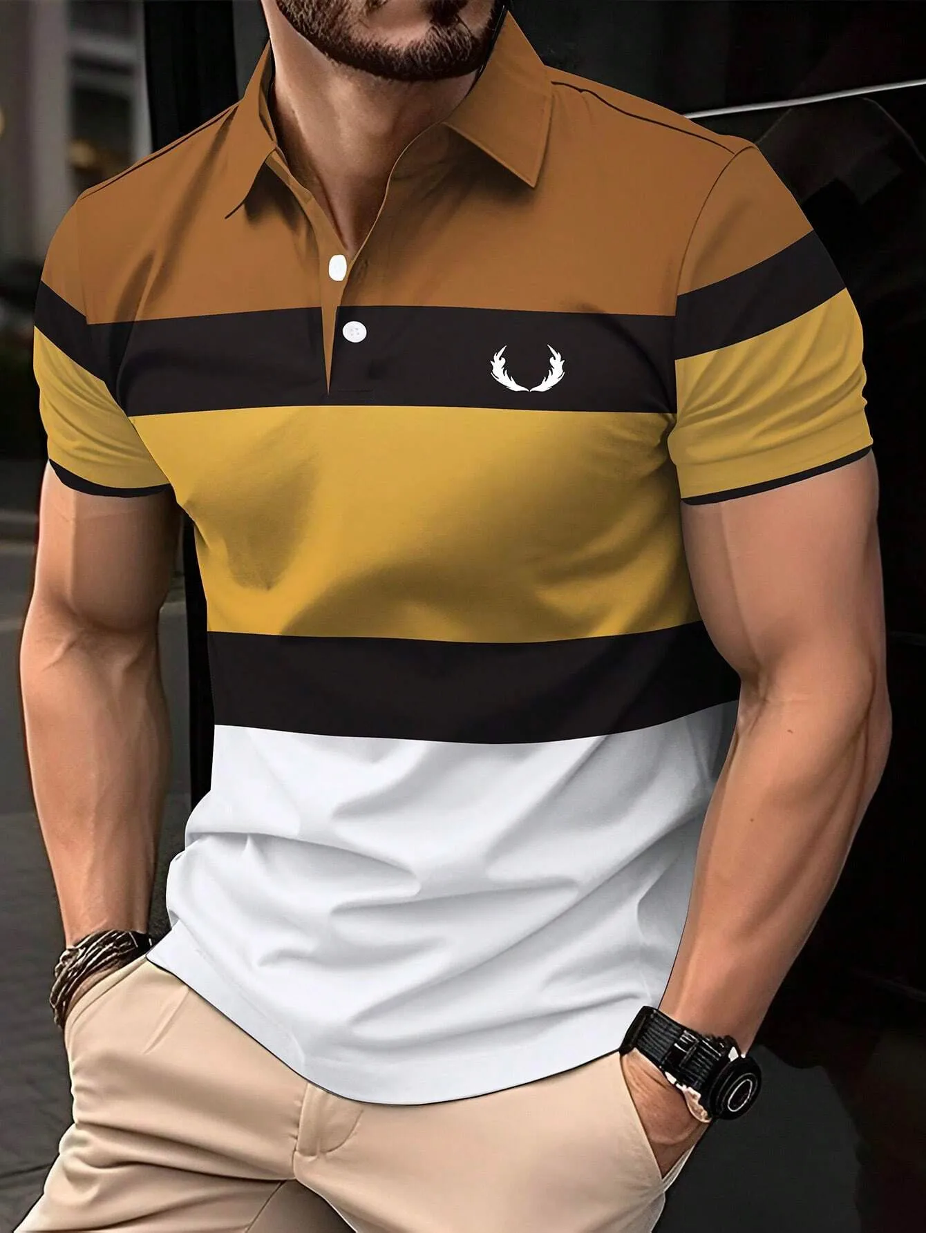 2025 ใหม่ผู้ชายฤดูร้อนสั้นเสื้อผ้าแขนยาว 3Dพิมพ์ลายเสื้อโปโลผู้ชายธุรกิจสบายๆเสื้อผ้า