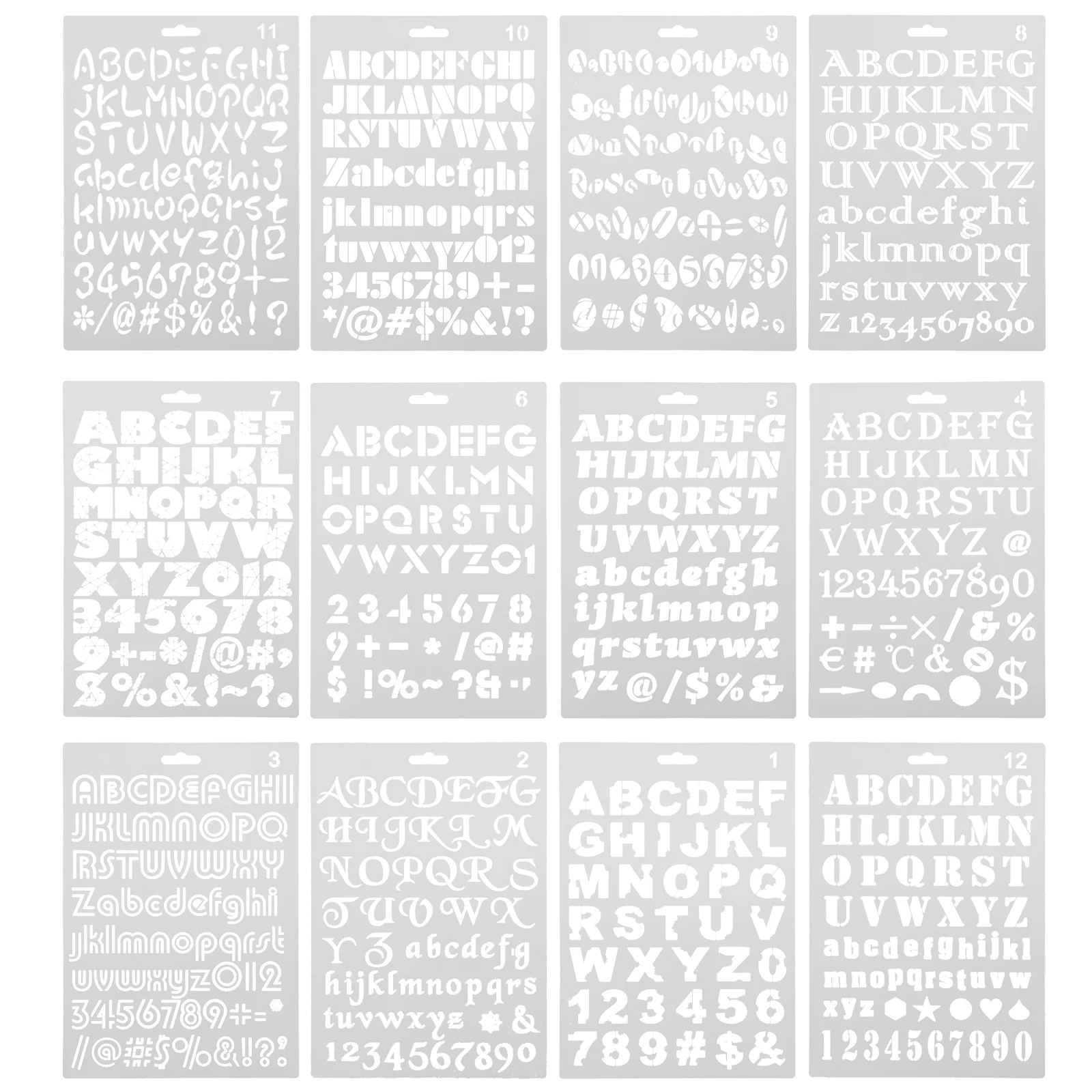 12 Pcs Alphabet Painting Template Templates Letter Journal Stencils Handmade DIY Plastic PET Hollow