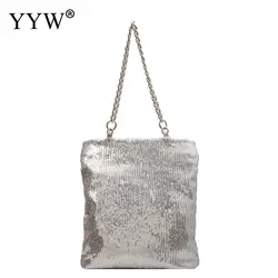 Fashion Women Sequin Handbags Of Chain One-shoulder Diagonal Handbags Designer Simple Cloth Bags Large Capacity Women's Bags