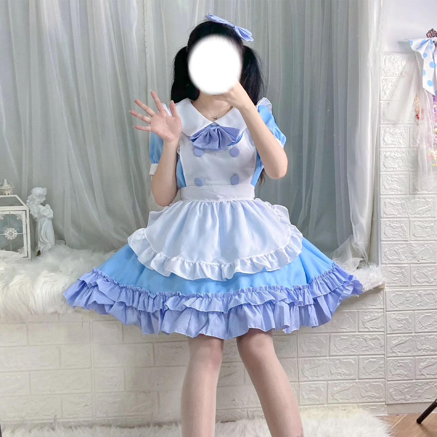 Robe Cosplay Lolita douce pour filles, costume d'anime, robe de femme de chambre française, bleu, blanc, japonais, mignon, nouveau produit, 2023