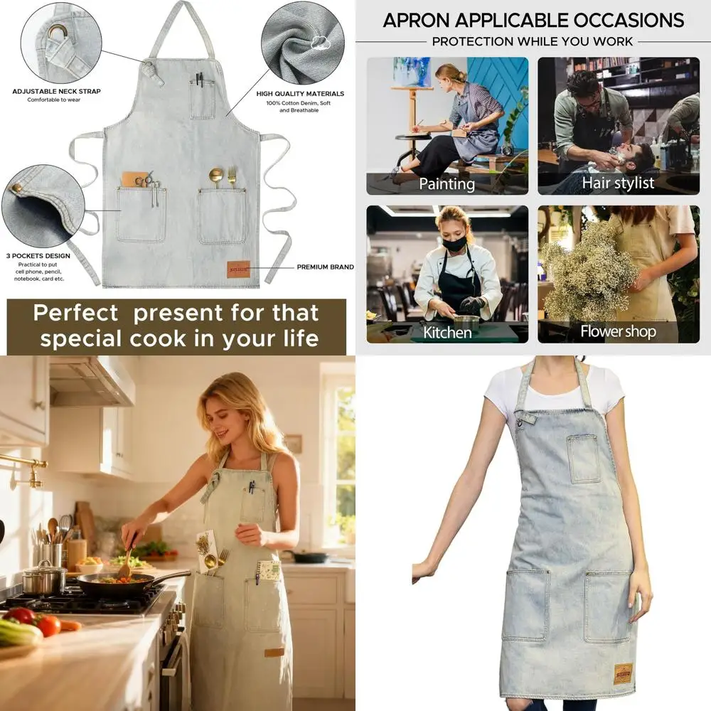 

Women's Pocketed Denim Apron for Kitchen, Gardening, and Arts & Crafts