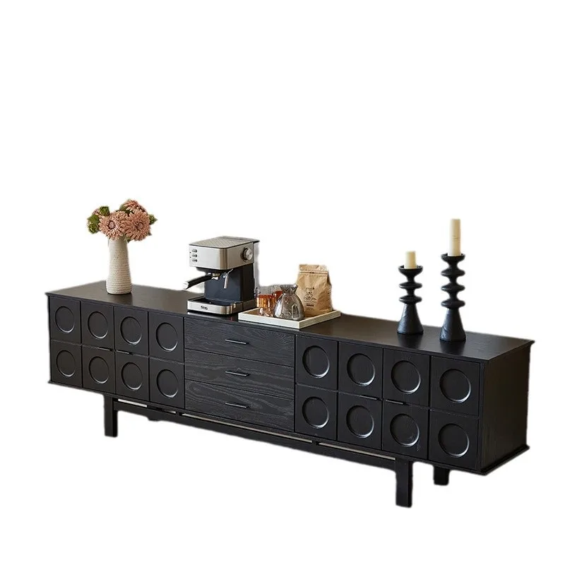 

Red oak solid wood French retro TV cabinet, living room high sense black antique home