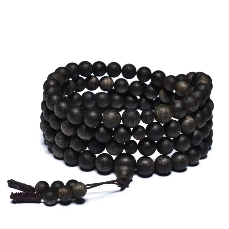 Pulseras Brunei Agilawood de fábrica, pulsera de cuentas de materiales antiguos de aceite negro para hombres y mujeres, 108 piezas