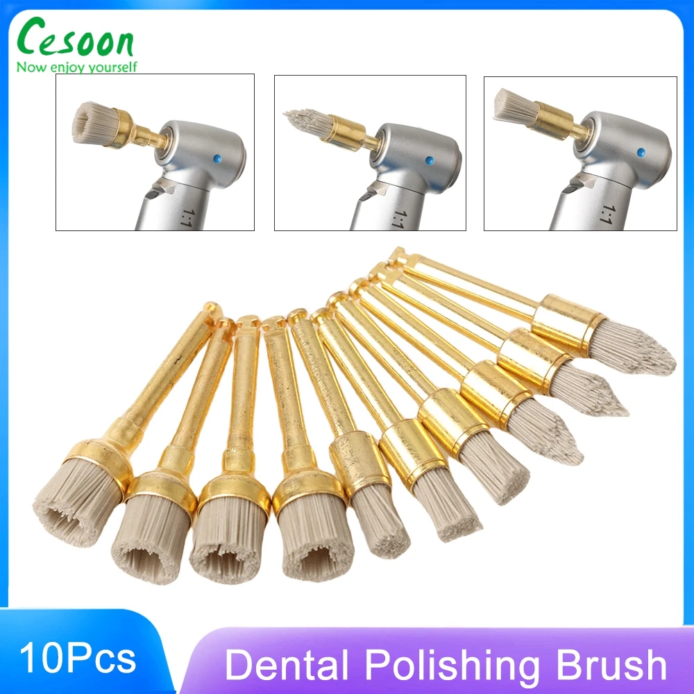 10Pc/Box Dental Polishing Brush Alumina Material Latch Flat Cups Bowl Type Polisher Prophy Brushes For Contra Angle Handpiece