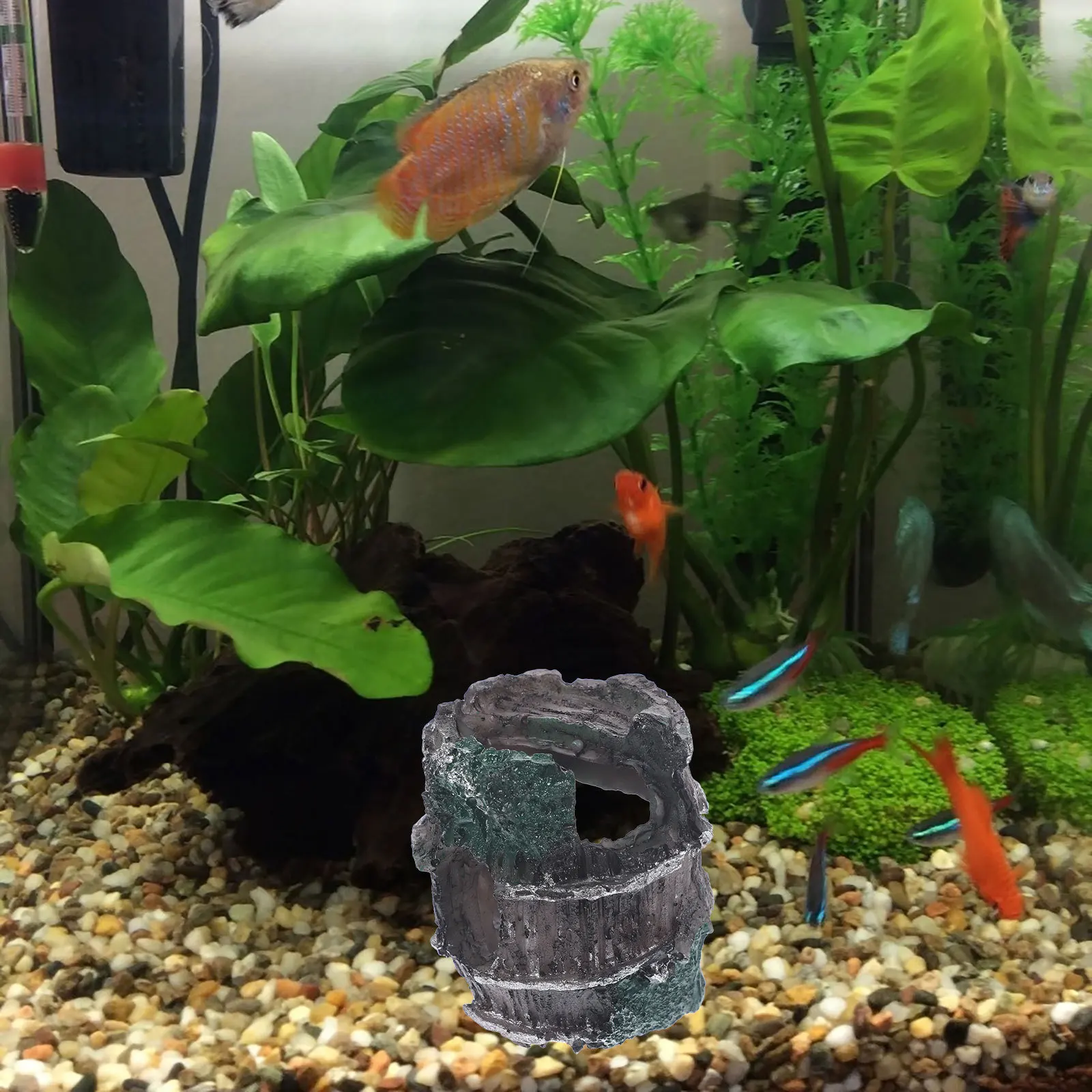 

Aquarium Fish Tank Ornament Iron Grey Resin Cave Design Fish Shrimp Pass Through Underwater Landscape Decoration