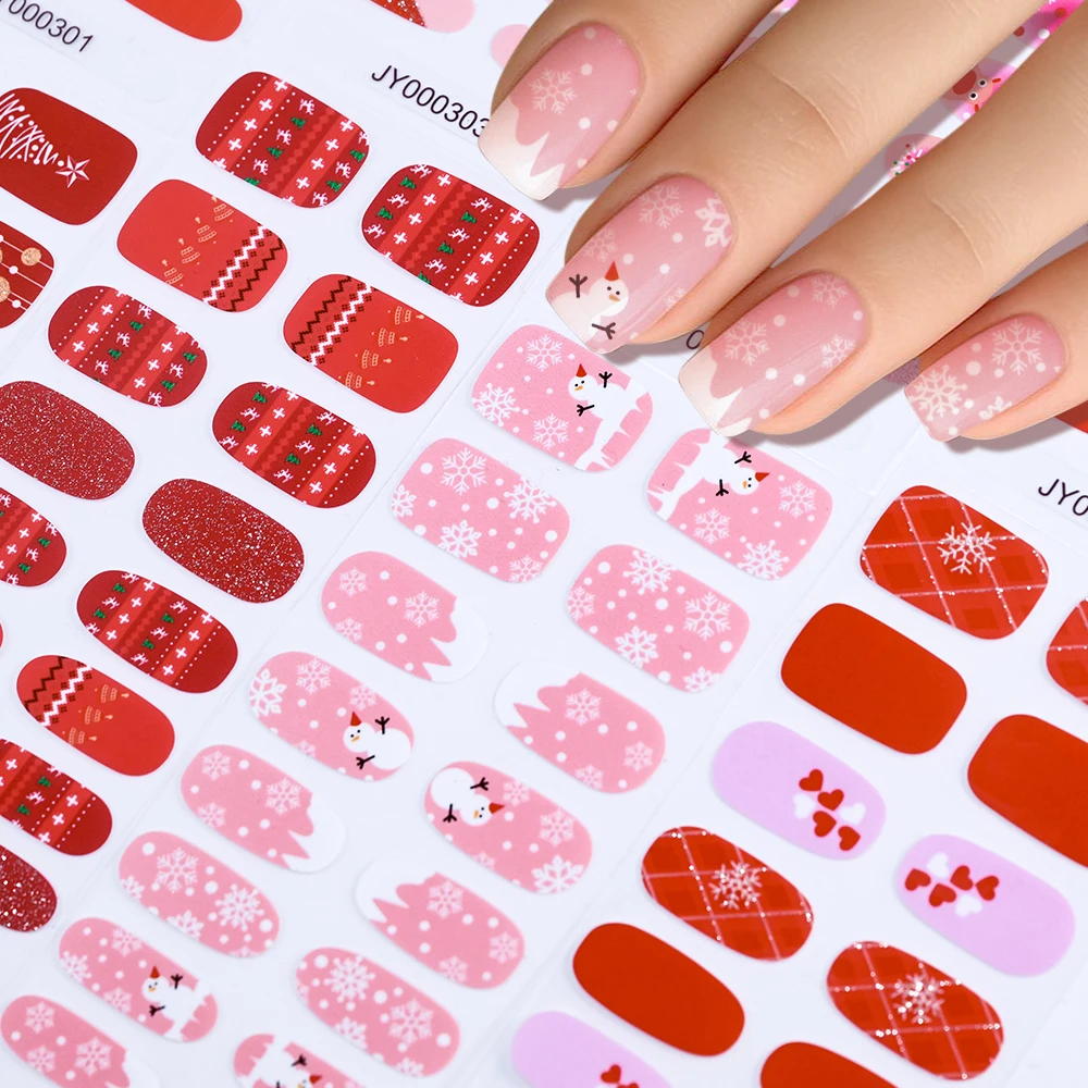 16 puntas autoadhesivas con purpurina navideña, pegatina para esmalte de uñas con copos de nieve, pegatinas de envoltura completa para árbol de Navidad, deslizador de manicura de Año Nuevo