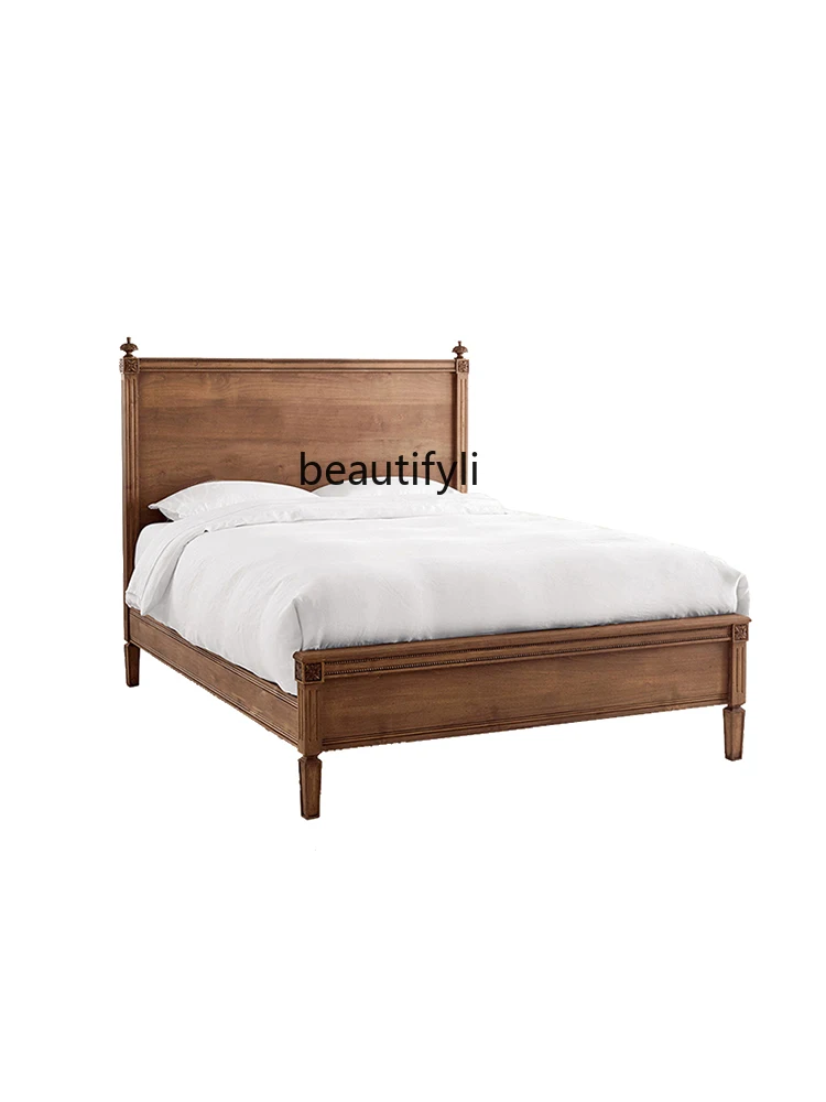 

American Retro Solid Wood French Entry Lux Bed in Master Bedroom Modern Minimalist Distressed Marriage Bed Anna Princess Bed