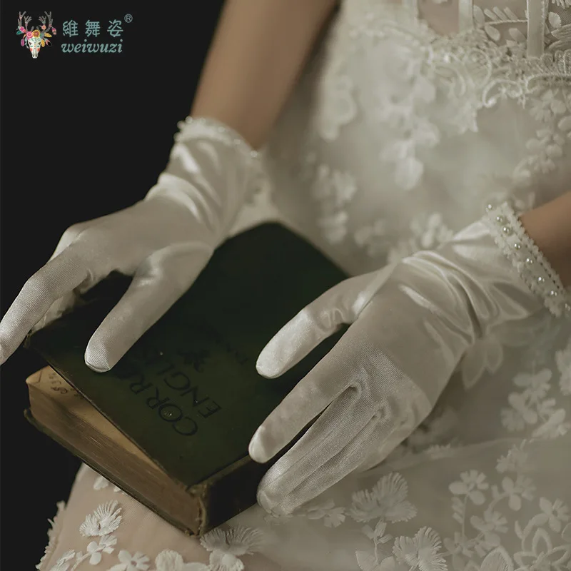 간단한 기질 레이스 신부 웨딩 장갑 웨딩 액세서리 탄성 실크 신부 장갑 사진 액세서리