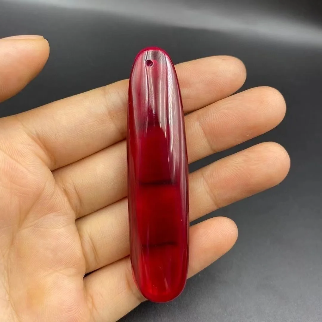 

Handle piece Ruby raw material pendant Red corundum pendant Mineral crystal carving pendant hardness 9