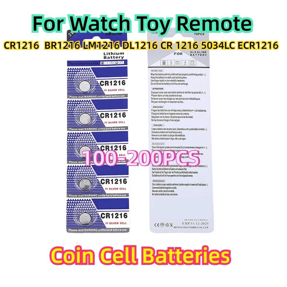 

For Watch Toy Remote 100-200PCS 3V CR1216 Lithium Button Battery BR1216 LM1216 DL1216 CR 1216 5034LC ECR1216 Coin Cell Batteries