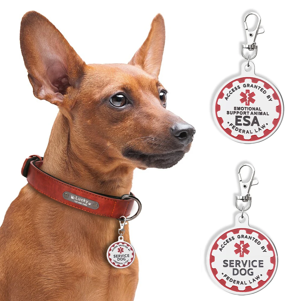 Service Dog Tag Red Medical Alert Symbol Pendent Metal Pet Collar ESA Tags for Large Small Dogs Collar Decoration Accessories