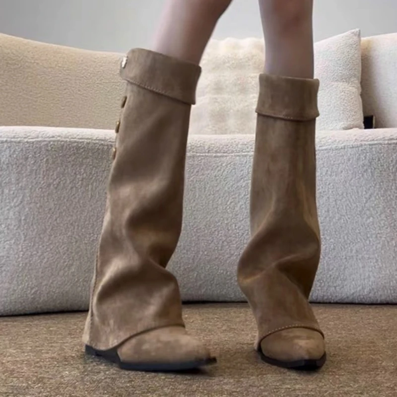 أنيق وعالي الجودة جلد ناعم حذاء برقبة للركبة النساء 2025 الخريف أحذية أنيقة نمط الشارع الحديثة التمهيد الطويل