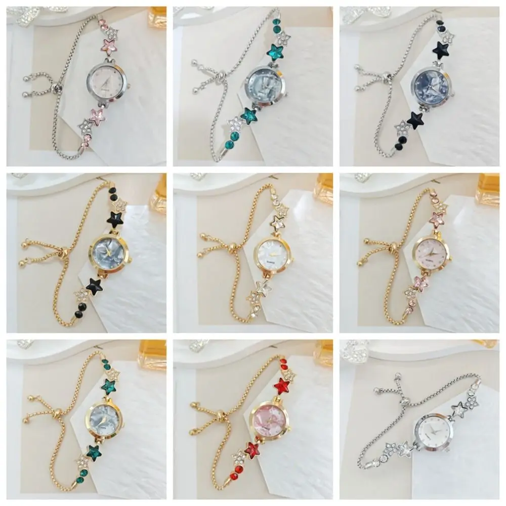 Exquisite Adjustable Bracelet Watch Rhinestone Alloy Quartz Watch Star Chain Watch for Women Girls