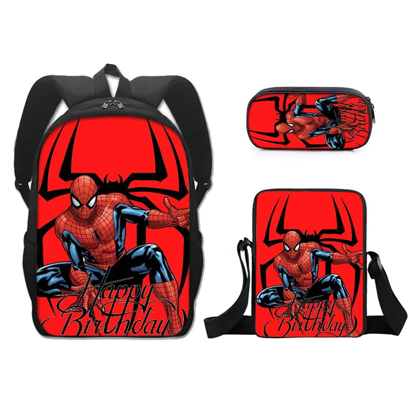 3pcs/Set 17inch New Cartoon Spiderman Primary And Secondary School Students Simple Sport Backpack Messenger Bag Pen Case Gifts