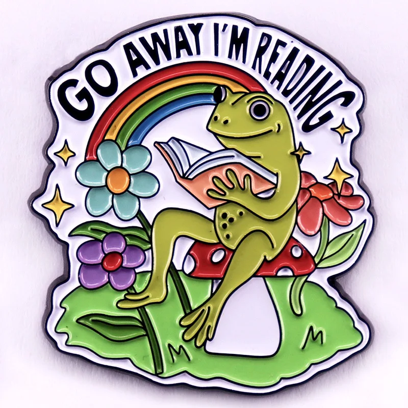 A3380 Cartoon Go away i’m reading Frog Brooches for Clothing Enamel Pins Badges Manga Lapel Pin for Backpack Jewelry Accessories