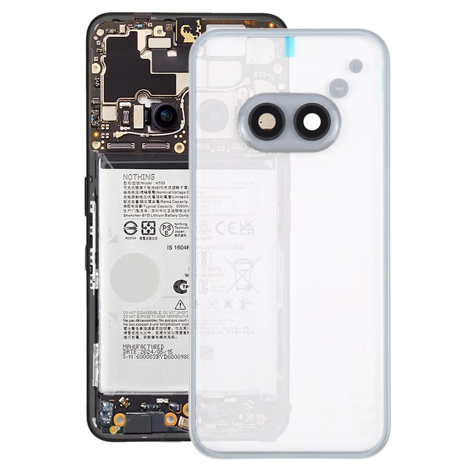 

Transparent Back Cover for Nothing Phone 2a Plus with Camera Lens Cover Phone Parts Rear Housing Case Replacement