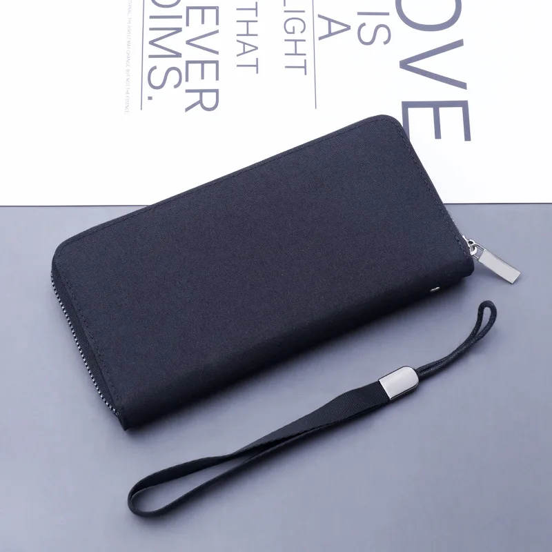 Canvas Carrying Zipper Clutch Bag For Men Mobile Phone Holder Simple Multi Card Handbag With Hand Rope Oxford Cloth Long Style