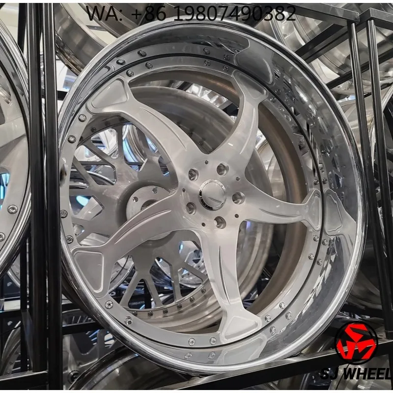 18x10 Inch T6061 2-Piece Chrome Gold Rivet Forged Wheels 5x120.65 Deep Dish Alloy Rims Aftermarket Parts For Classic Muscle Vehi