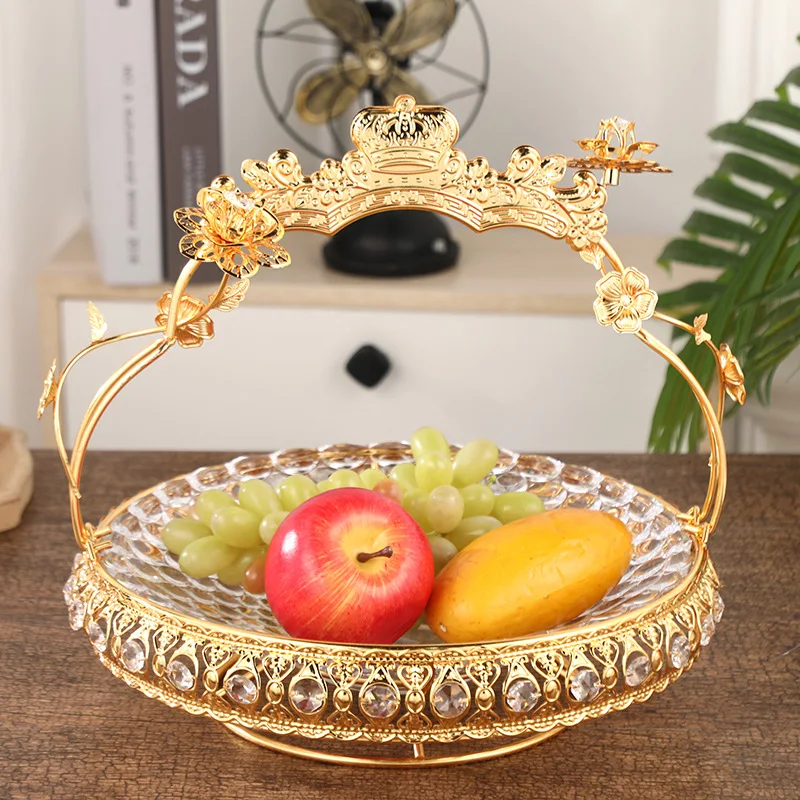 New European round fruit bowl tempered glass basket home living room fashion creative craft fruit bowl