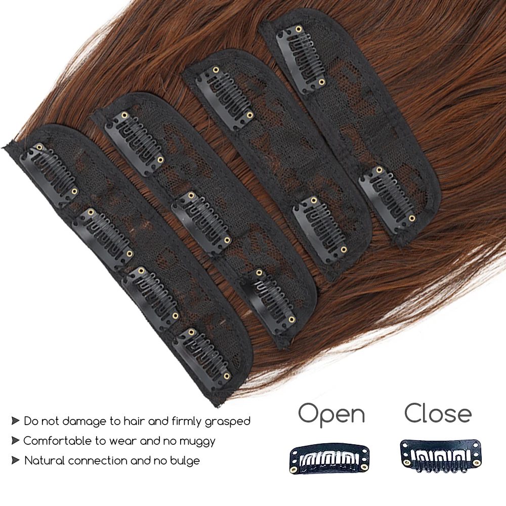 Extensiones de Cabello con Clip para mujer, postizo sintético ondulado con ondas largas de sirena, color negro, 4 piezas, 24 pulgadas