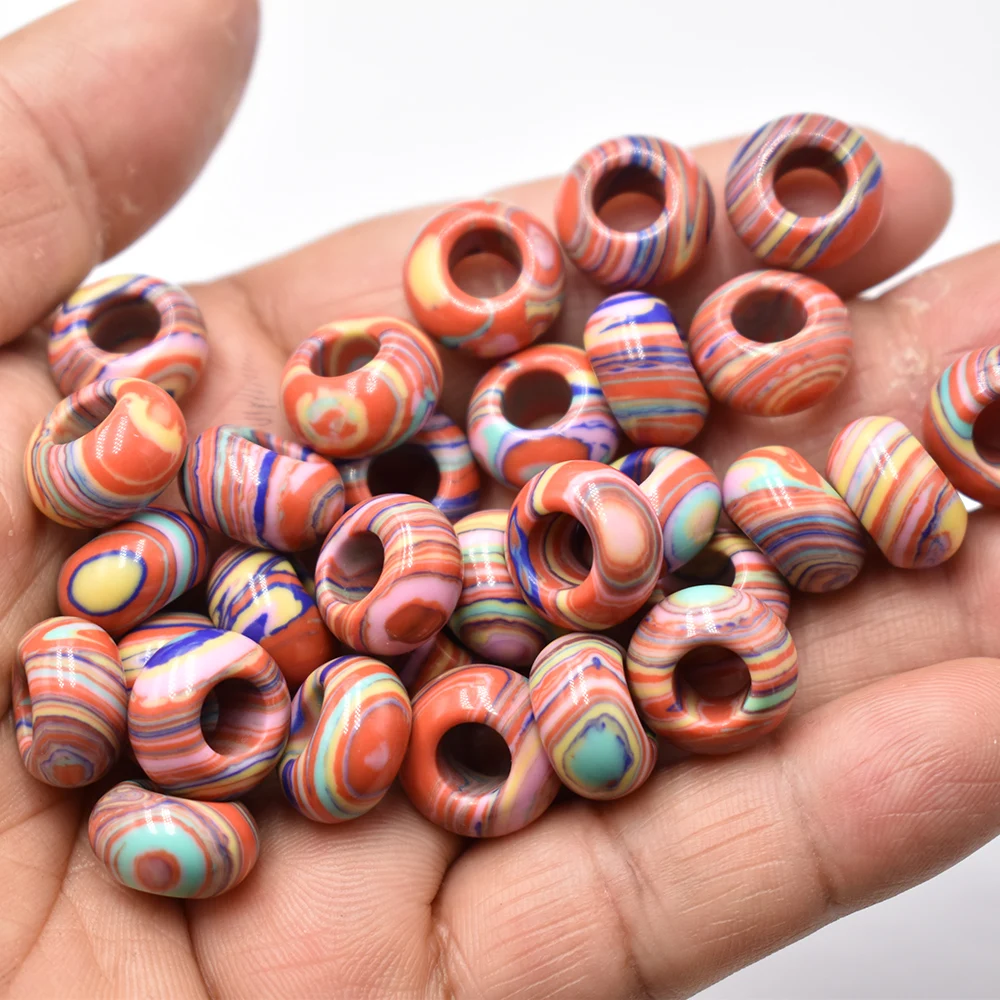 Fashion top quality Rainbow stone round shape big hole charms beads 8x14mm for jewelry marking 50pcs/lot wholesale Free Shipping