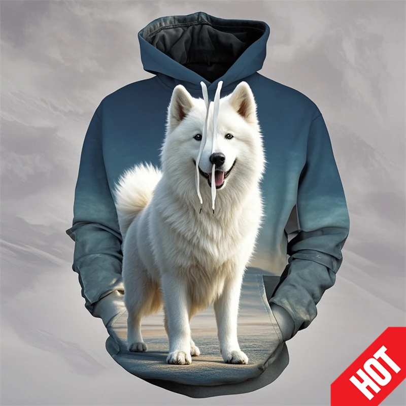 Cute Samoyed Animel 3D Printed Pattern Hoodies Casual Fun Street Fashion Men And Women Pullover Sweatshirt Boys Girls Tops Hoody