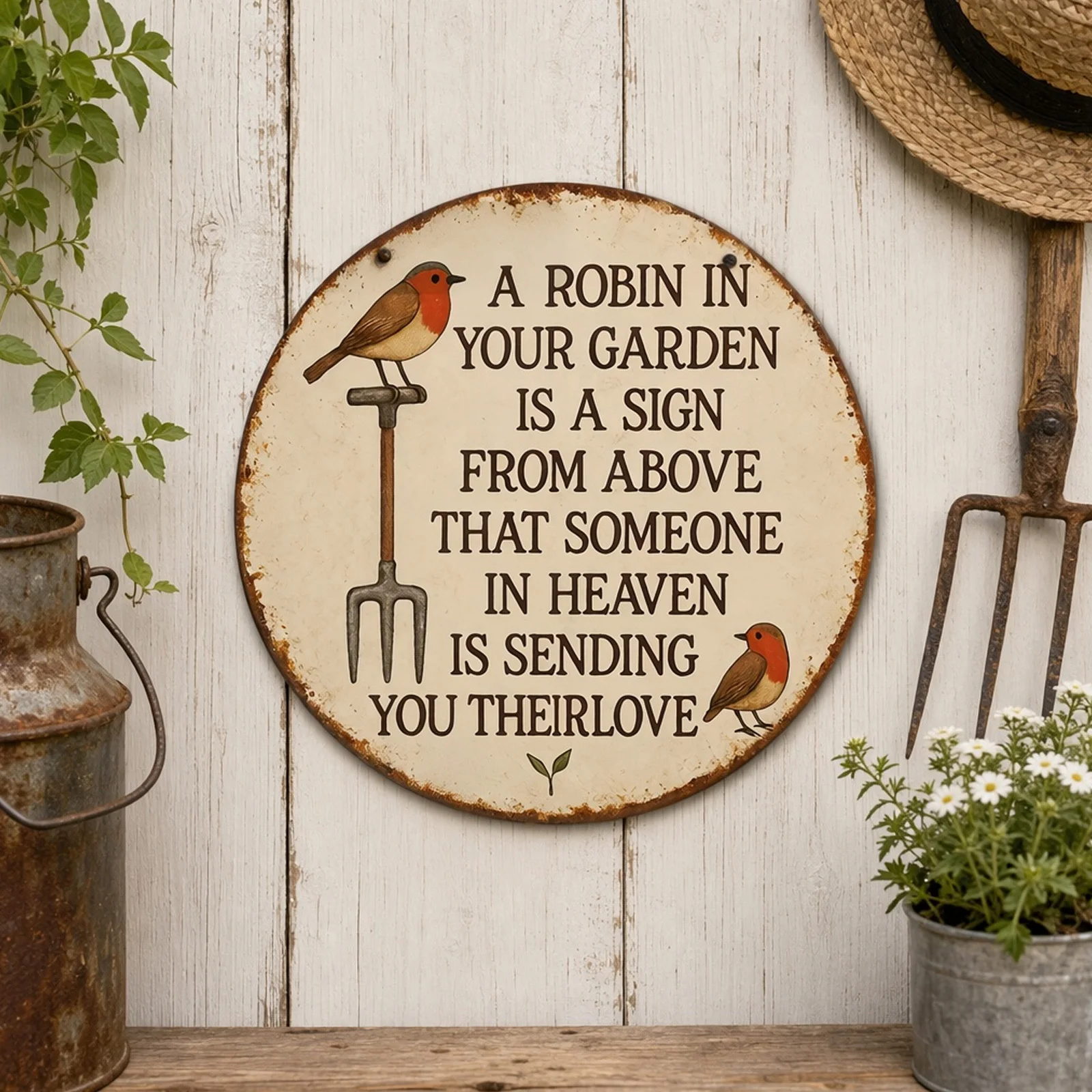 Vintage Robin Bird Memorial Wall Plaque 20x20 Cm Robin Round Sign Vintage Metal Poster for Laundry Room Wall Art Decor Gifts