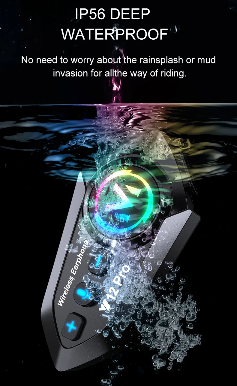 Y12 Pro Motorradhelm Bluetooth Headset Intercom Entfernung 500M IP56 Staub und wasserdicht Sprachassistent Mischen Musik Teilen – Detail 6