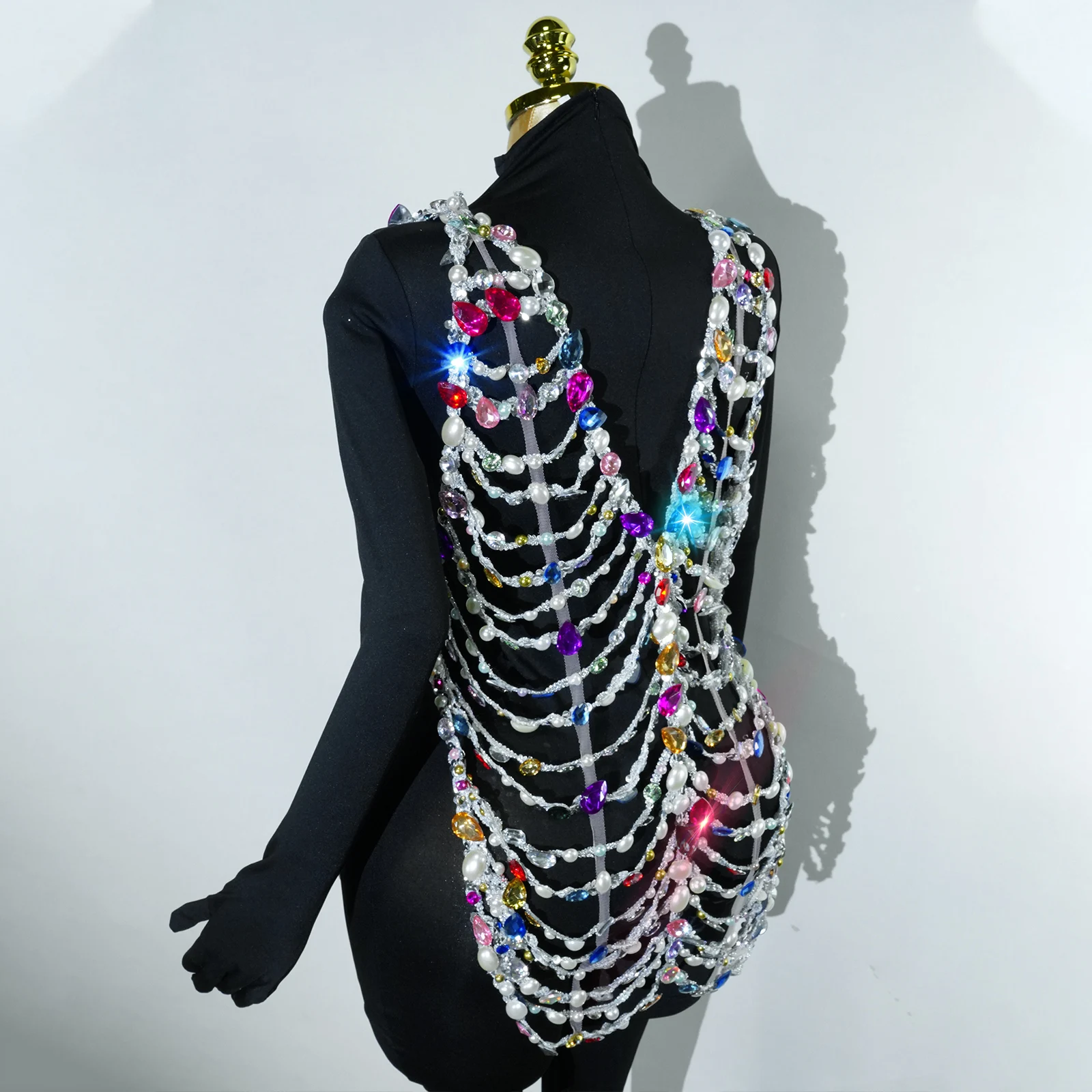 Espumante luxo colorido cristal oco sexy collant cantor traje de palco rainha pólo dança clube aniversário traje de dança