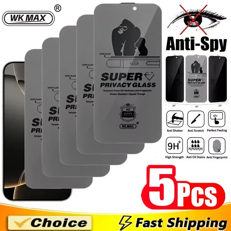 

5Pcs Full Cover Privacy Screen Protector for IPhone 16 13 12 11 14 15 Pro Max Anti-spy Tempered Glass for IPhone 17 PRO XR X XS