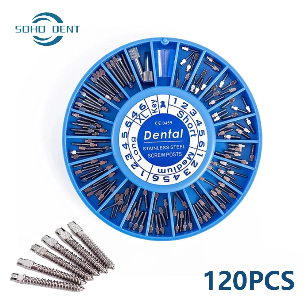 120Pcs /Box Dental Stainless Steel Screw Post Gold Plated Dental Golden Plated Screw Post Titanium Screw Posts for Dentist