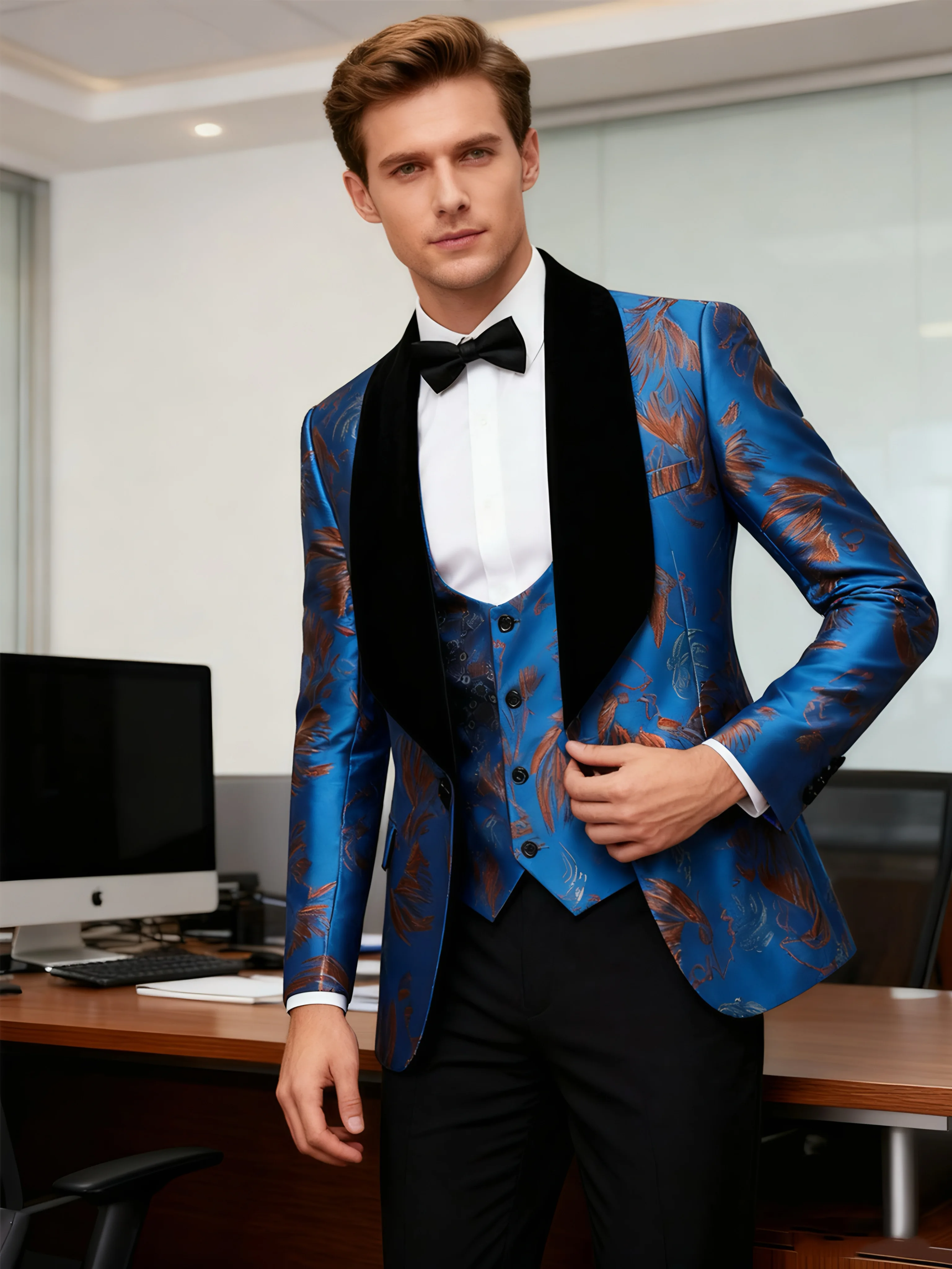 

Мужской костюм-смокинг, комплект из 3 предметов, обычная версия, костюм, куртка, жилет, брюки, мужской свадебный костюм, подходящий для свадебного ужина и o