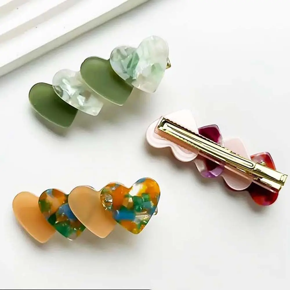 Three Love Heart Acetate Heart Hair Clip Bangs Clip Female Hair Accessories Love Heart Hair Clip Vacation Headwear Headdress