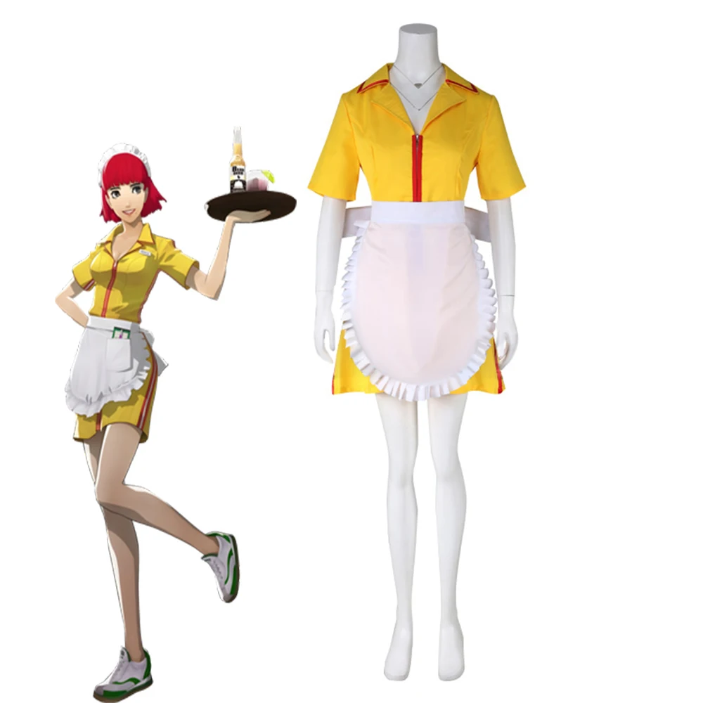 

Game Erica Anderson Cosplay Full Body Costume For Women Yellow Maid Dress Halloween Carnival Party Waitress Disguise Ball Gown