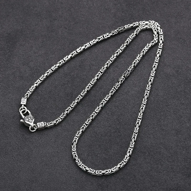 Real 925 Sterling Silver Necklace For Men 2.5mm Square Byzantine Link Chain Handmade Jewelry Choker Neck Necklace Jewellery