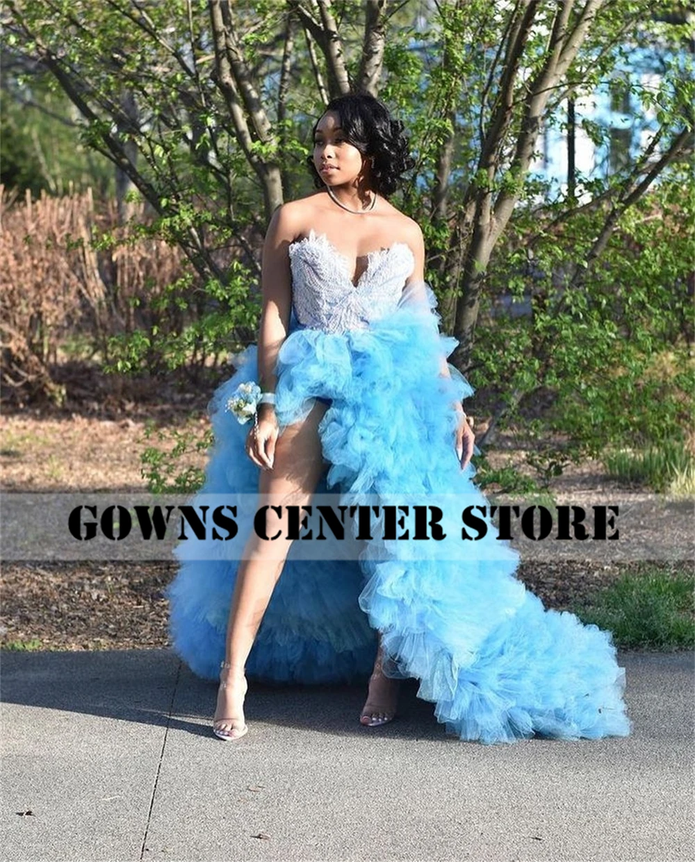 Light Sky Blue Prom Dresses 2024 For Black Girls Tulle Pleat Formal Occasion Gowns Sweetheart Wedding Party Dress Customized