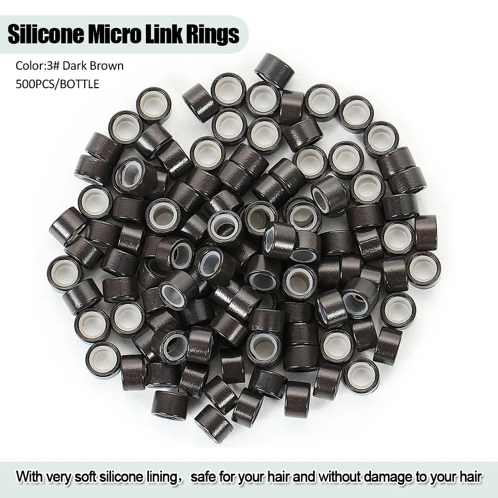 500Pcs 5.0*3.0*3.0mm Micro Silicone Lined Rings/Links/Beads Silicone Micro Ring Hair Extension Accessories Tool 5 Colors