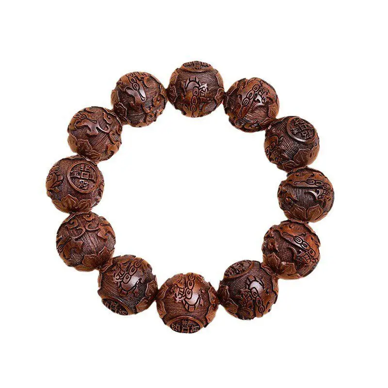 

Carved Red Sandalwood Pixiu Beaded Bracelet Unisex Prayer Beads Wrist Mala for Meditation & Warding Off Evil Gifts
